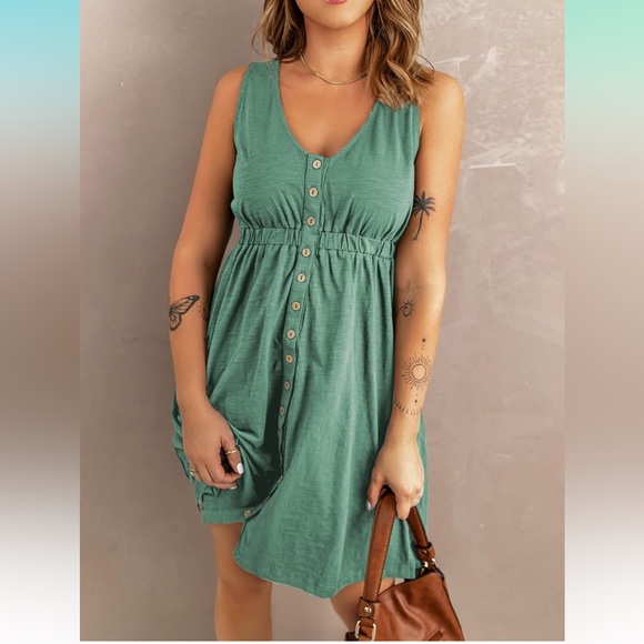 Womens Casual Sleeveless Button Down Elastic Waist Swing Dresses, Maxi XS - Picture 4 of 10